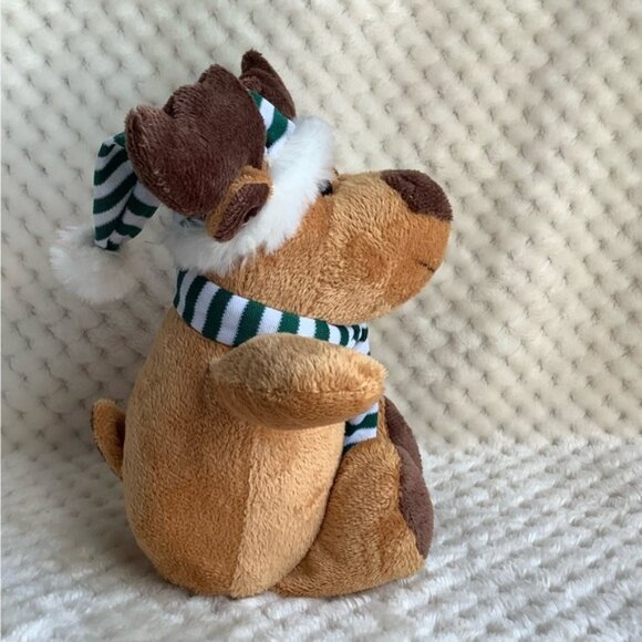 Best Made Toys Brown Stuffed Reindeer with Green Striped Hat and Scarf Plush - Picture 3 of 7